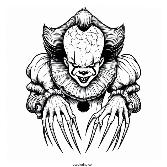 Pennywise With Sharp Claws Coloring Page