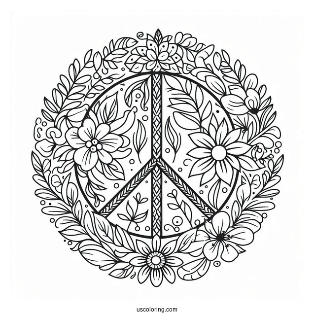 Floral Peace Coloring Page
