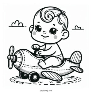 Baby Coloring Page In A Toy Airplane For Kids