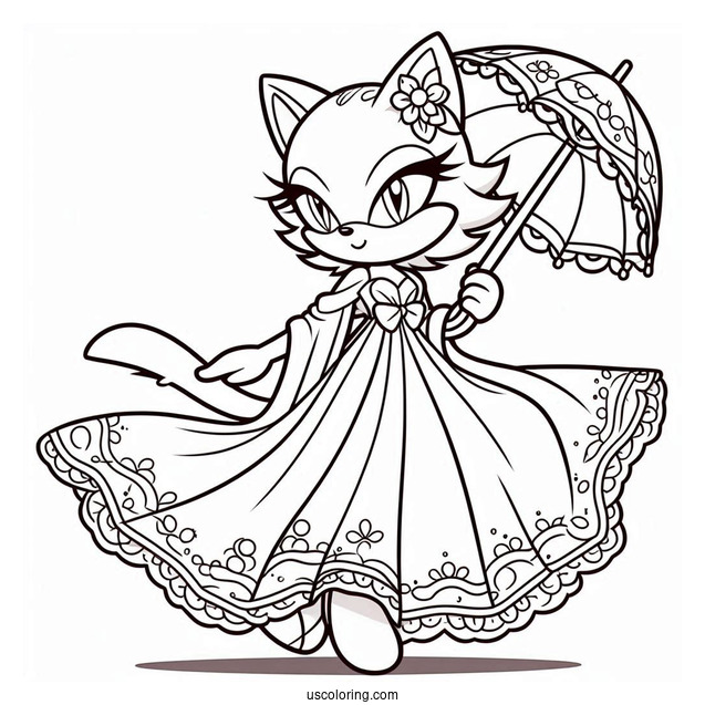 Blaze the Cat Wearing Gown Coloring In