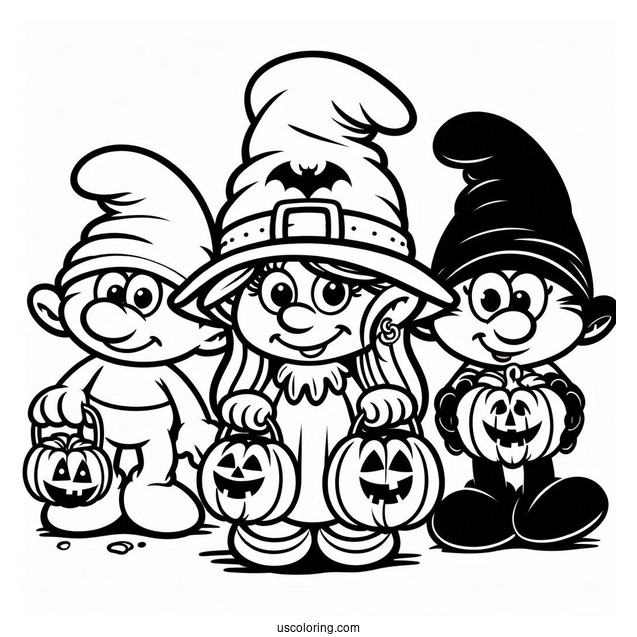 Detailed Halloween Smurfs Coloring Page
