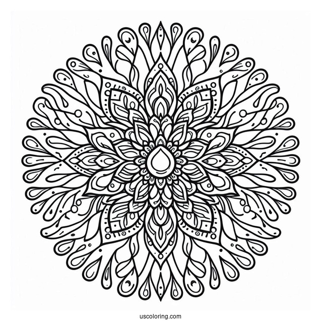 Rain Coloring Page Of Intricate Raindrop Mandala