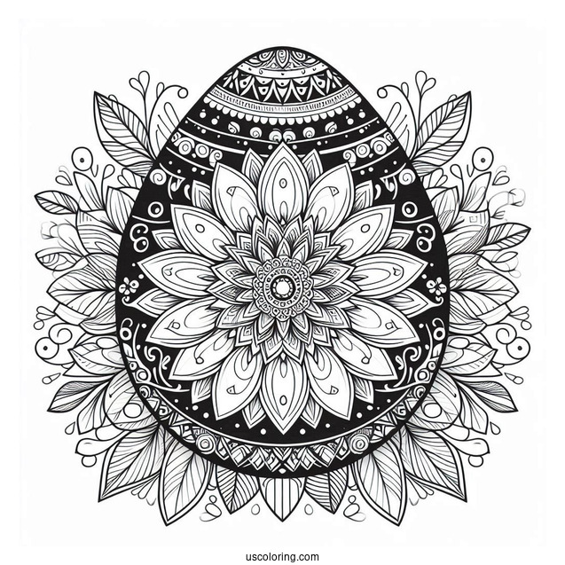 Intricate Flower Mandala On Easter Egg Coloring Page