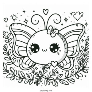 Smiling Kawaii Butterfly Coloring Page For Kids