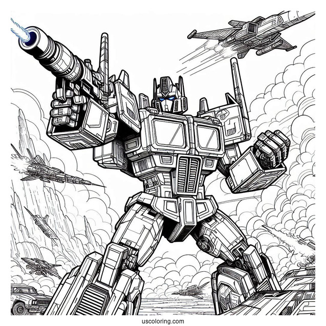 Optimus Prime Coloring Page Using Ion Blaster In Battle