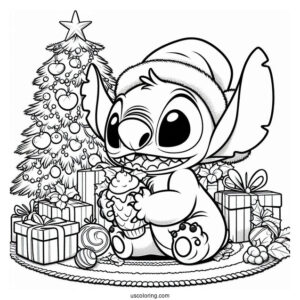 Christmas Themed Lilo And Stitch Coloring Page