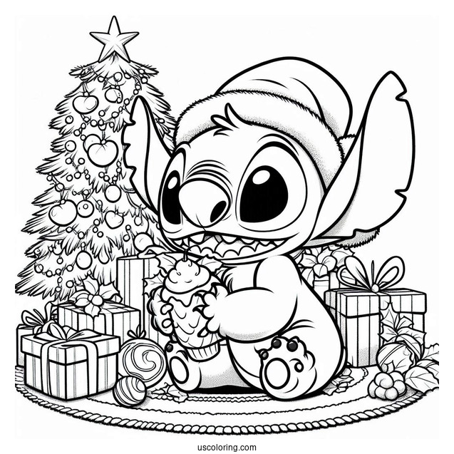 Christmas Themed Lilo And Stitch Coloring Page