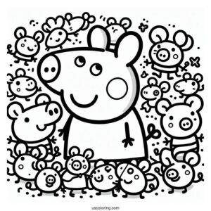 Peppa Pig And Many Mouse Coloring Page