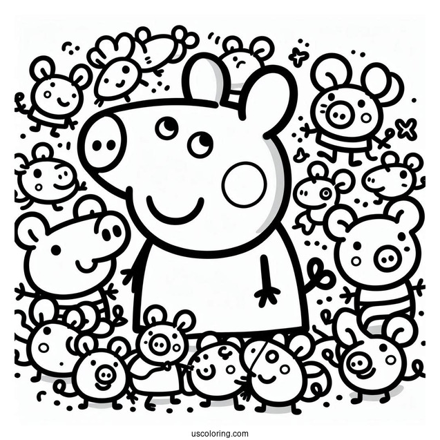 Peppa Pig And Many Mouse Coloring Page