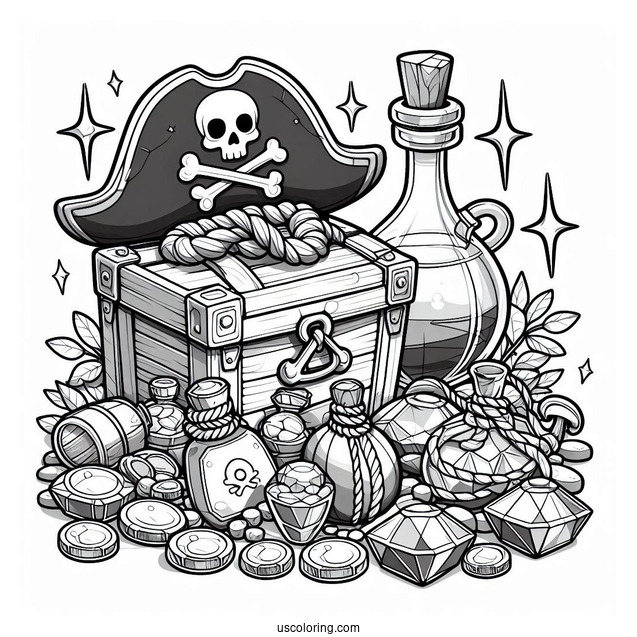 Pirates Gold and Gem Bounty To Color
