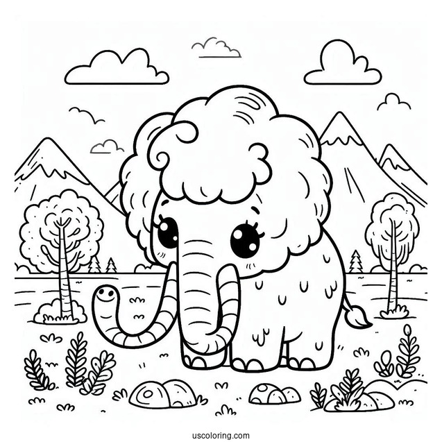Cute Coloring Page Mammoth In Nature