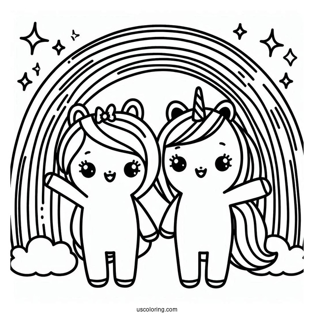 Simple Purple Rainbow Friends Coloring Page Waving