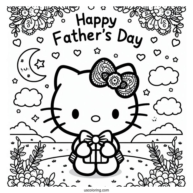 Hello Kitty With Happy Father's Day Coloring Page Of Script In The Sky For Kids