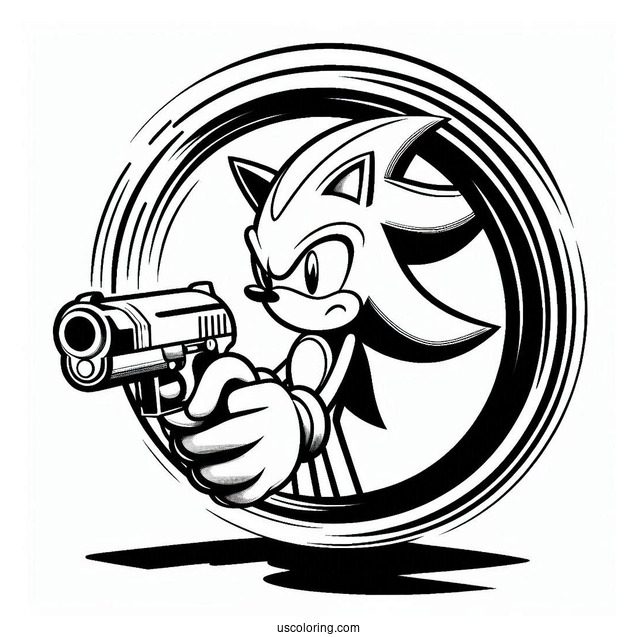 Shadow Coloring Page Of Holding Gun While Inside Ring