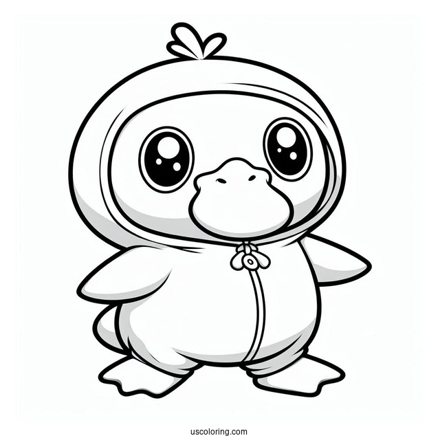 Cute Psyduck Coloring Page In A Onesie For Kids