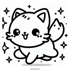 Smiling Kawaii Cat Running Coloring Page
