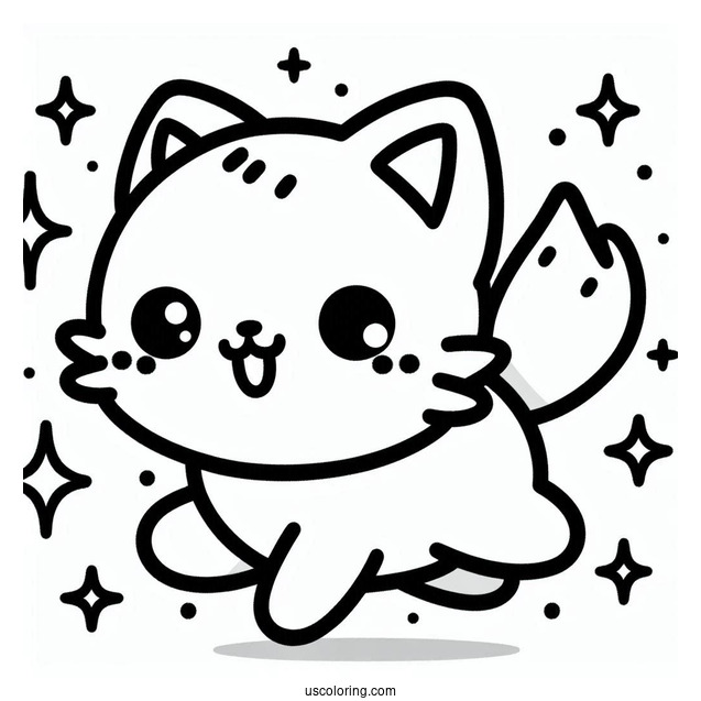 Smiling Kawaii Cat Running Coloring Page