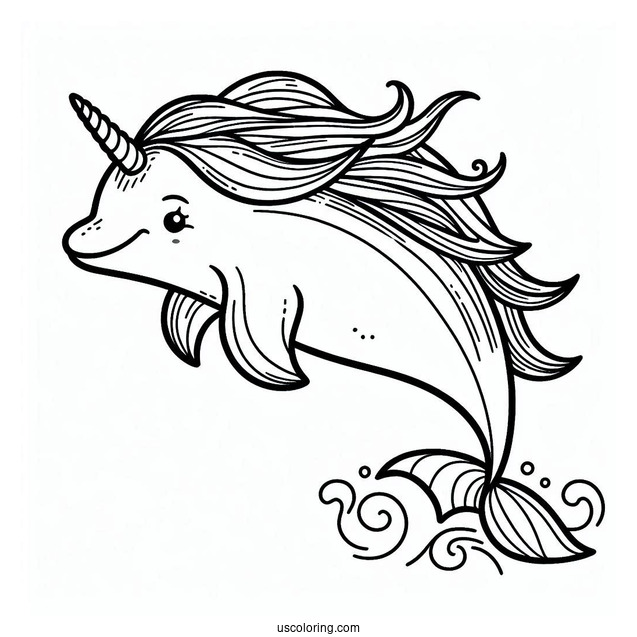 Unicorn Dolphin Coloring Page For Kids