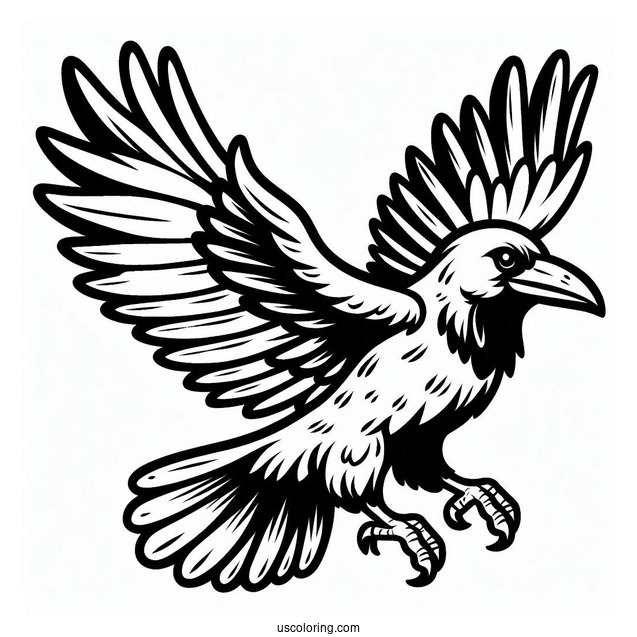 Cartoon Raven Coloring Page With Outspread Wings For Kids