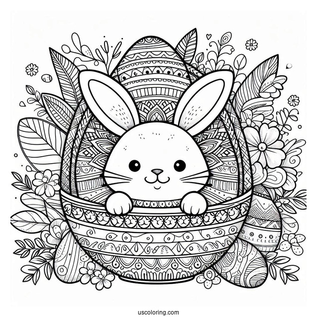 Easter Coloring Page Of Easter Egg Basket With Bunny Ears Mandala