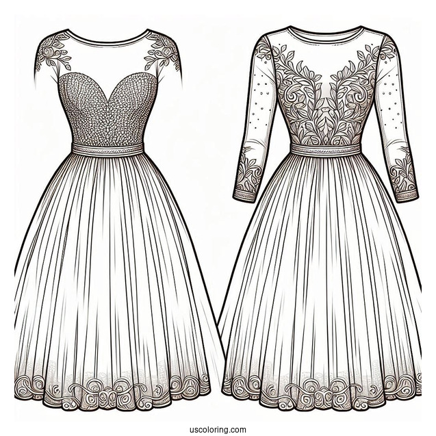 Full Length Dress Coloring Page With Sheer Beaded Bodice
