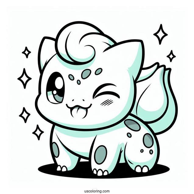 Easy Winking Bulbasaur Coloring Page For Kids