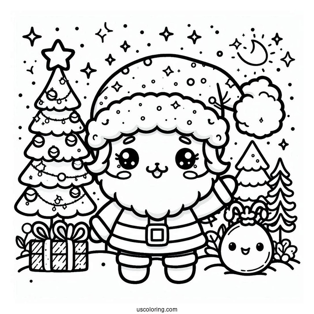 Kawaii Themed Santa Merry Christmas Coloring Picture