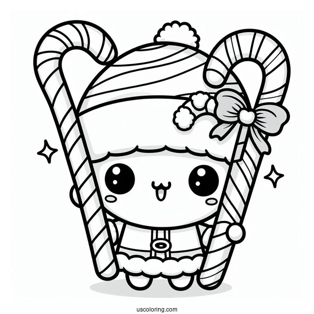 Kawaii Themed Santa With Candy Canes To Color
