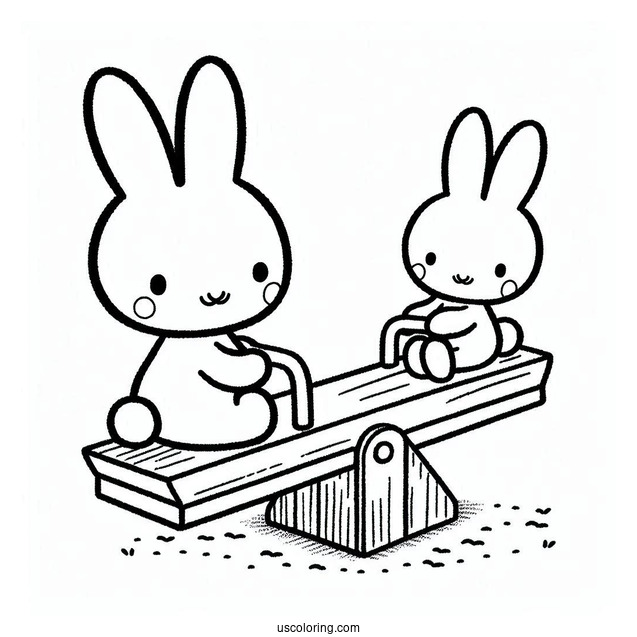 Miffy Coloring Page Of Melanie On A Seesaw For Kids