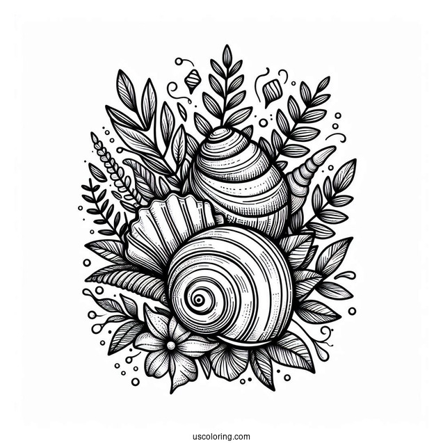 Summer Coloring Page Of Full Page Realistic Seashells