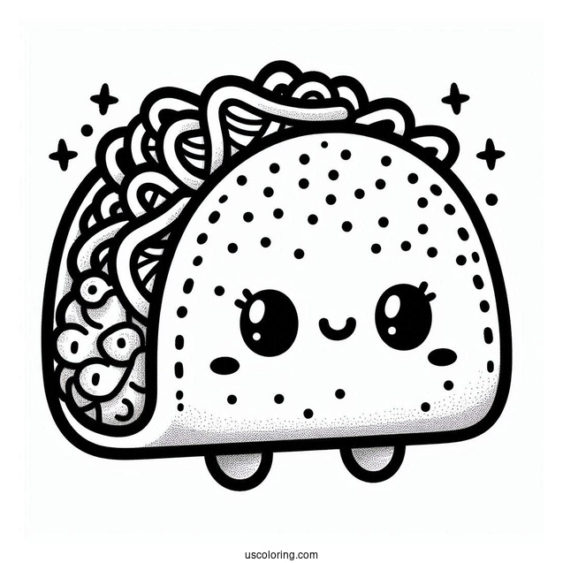 Friendly Taco With A Burrito Wrap Coloring Sheet For Kids