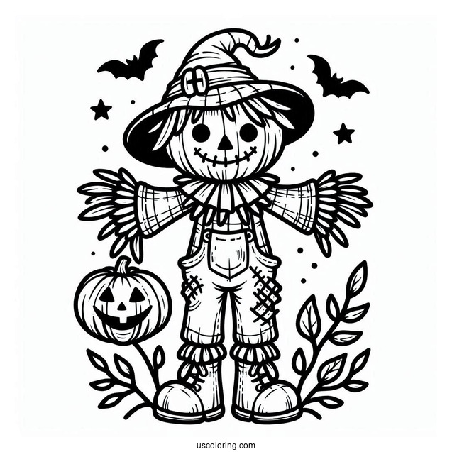 Scarecrow Coloring Page With Jack Lantern Head For Kids