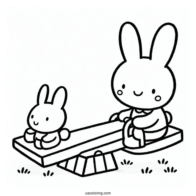 Miffy Coloring Page Of Melanie On A Seesaw For Kids