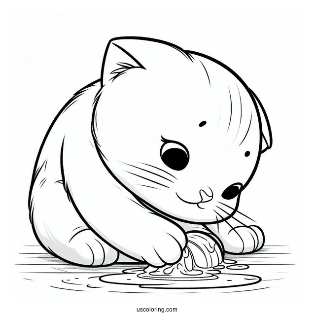 Coloring Page Of Cat Cleaning Itself
