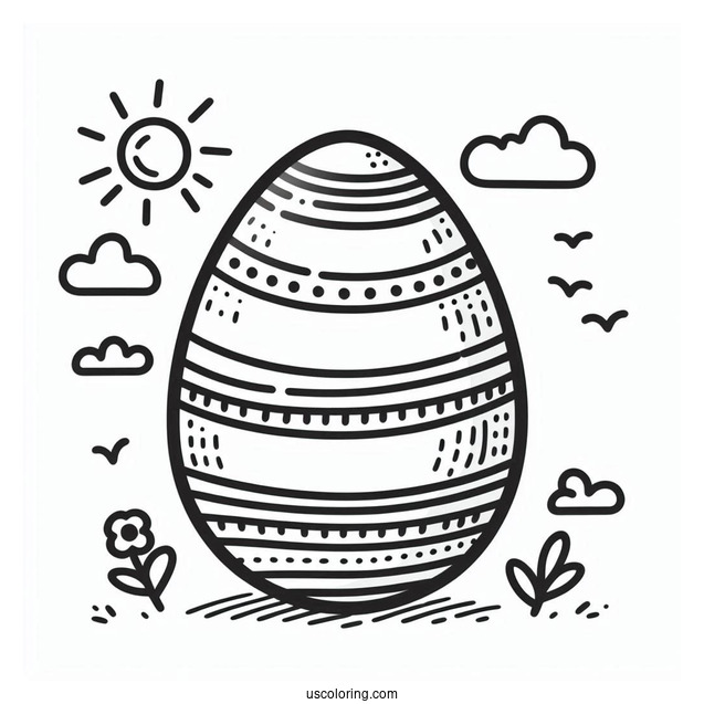 Simple Striped Easter Egg Coloring Page For Preschoolers