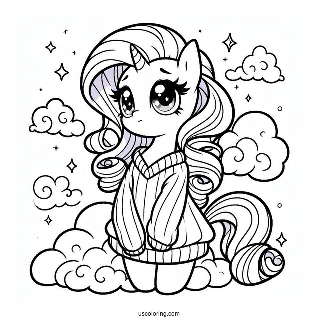 Rarity Coloring Page Wearing A Baggy Sweater On The Clouds