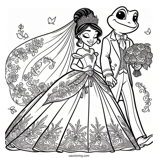 Coloring Sheet Of Tiana And Prince Naveen Wedding