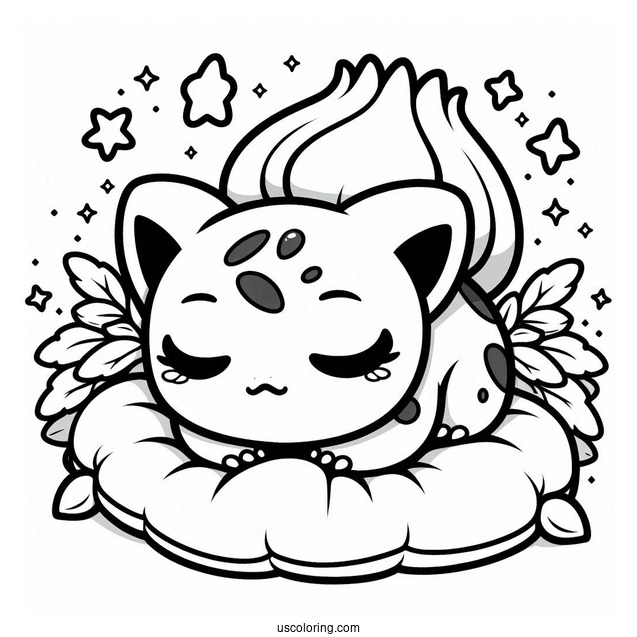 Kawaii Sleeping Bulbasaur Coloring Page