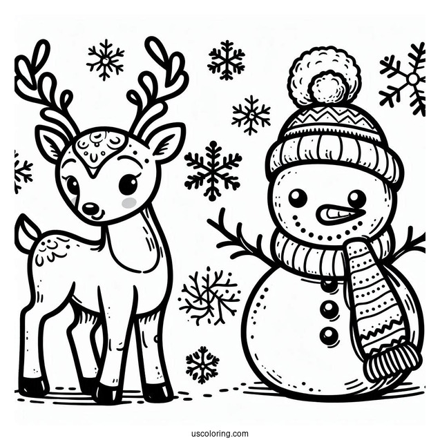 Reindeer And Snowman To Color