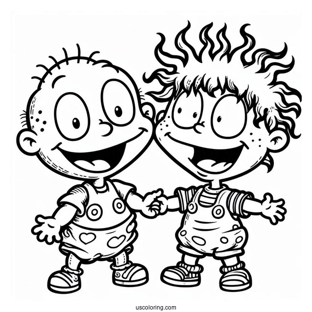Rugrats Coloring Page Of Tommy And Chuckie Smiling Rugrats