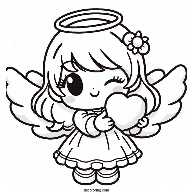 Angel Pochacco Coloring Page Winking While Holding Heart