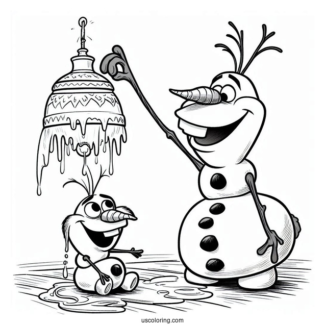 Olaf And Sven With Stuck Tongues On Lamp