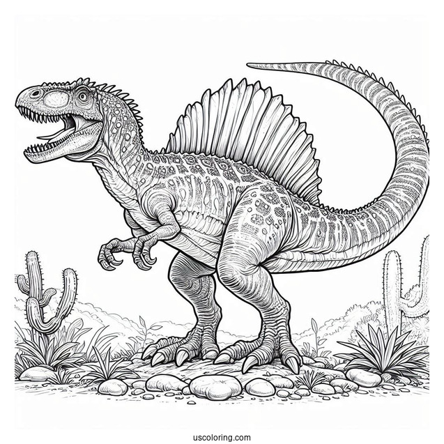 Side View Of Spinosaurus Coloring Page With Sharp Teeth And Claws