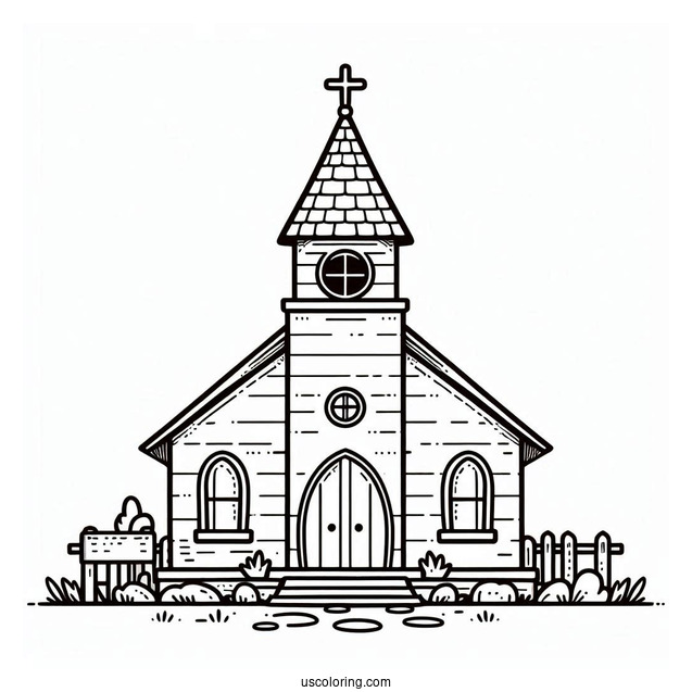 Simple Church Coloring Page Building For Preschoolers