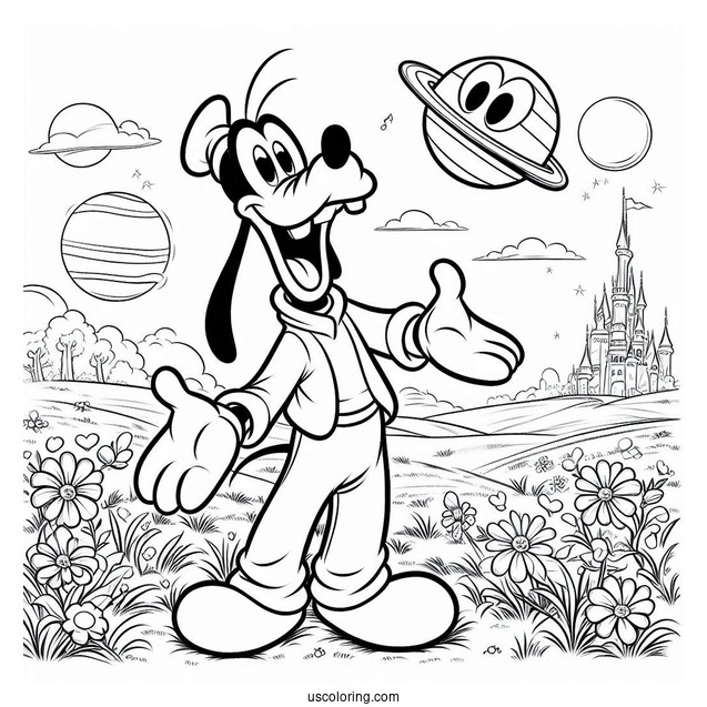 Goofy Standing With Pluto Coloring Page In Field