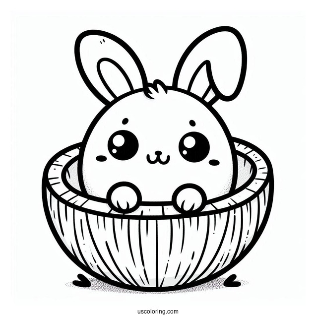 Kawaii Bunny Inside A Coconut Coloring Page For Kids