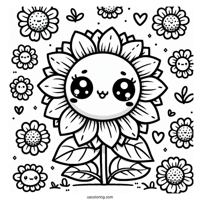 Kawaii Sunflower Coloring Page
