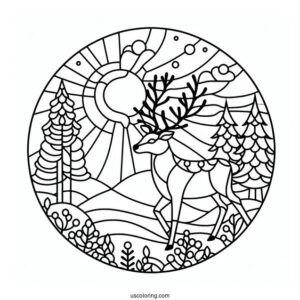 Simple Reindeer In The Forest Stained Glass Coloring Page