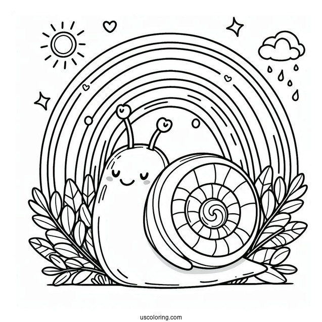 Snail Climbing Up A Rainbow Coloring Page For Kids