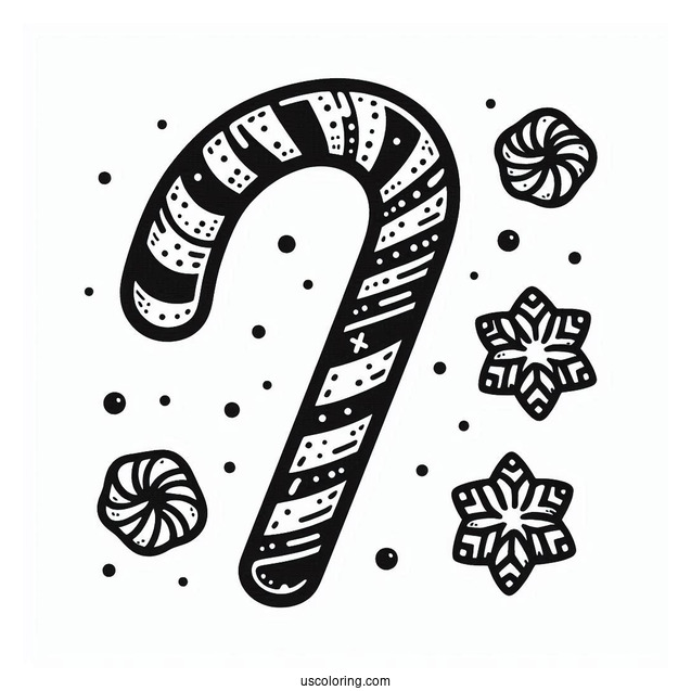 Simple To Color Candy Cane For Kids